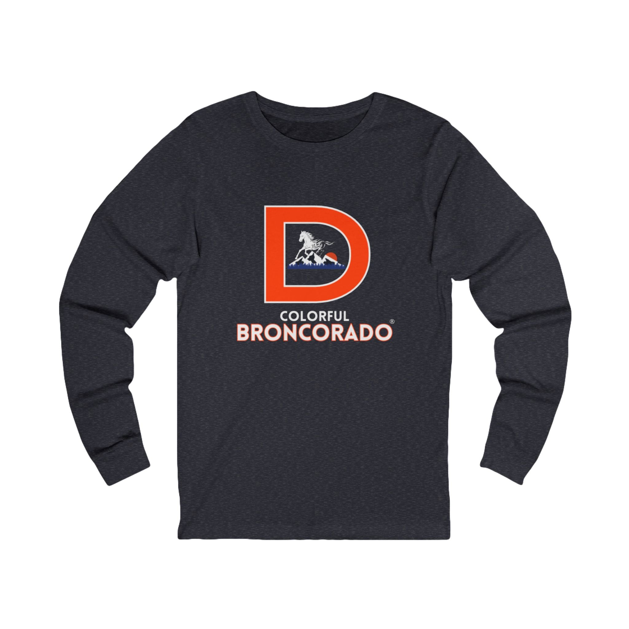 Denver Bronco Fan Apparel Long Sleeve T-Shirt | Exclusive Colorful Broncorado® Logo