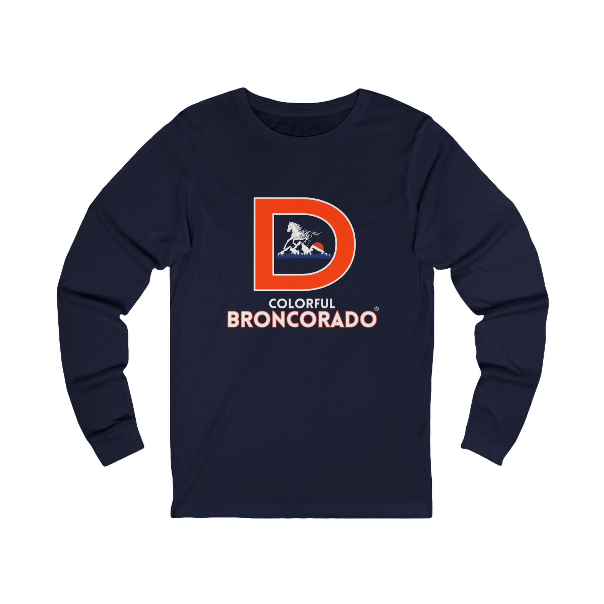 Denver Bronco Fan Apparel Long Sleeve T-Shirt | Exclusive Colorful Broncorado® Logo